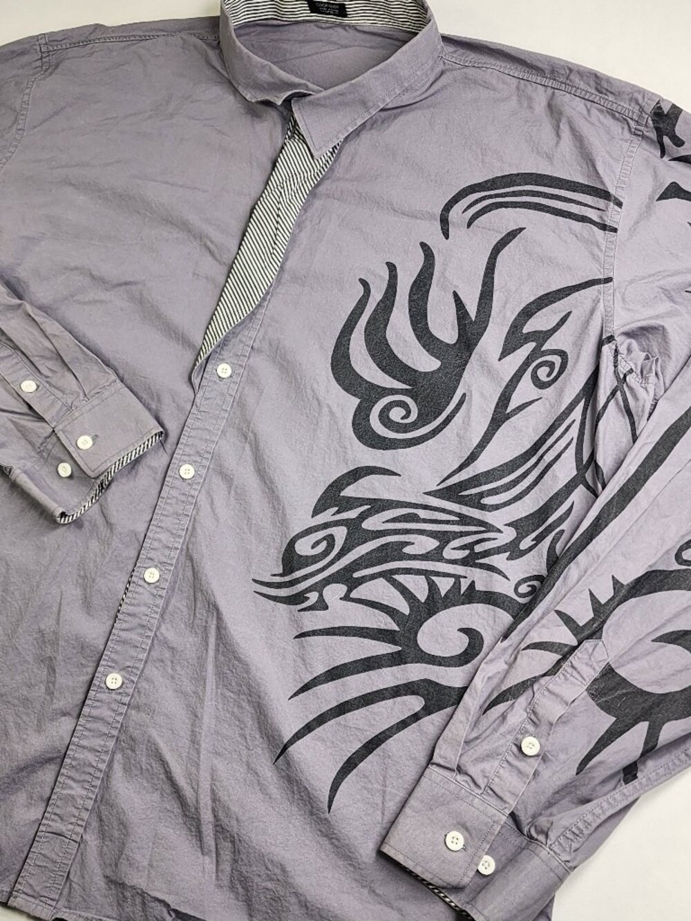 Coofandy Men's XXXL 3X Gray Black Tribal Long Sleeve Button Up Shirt Flip Cuff